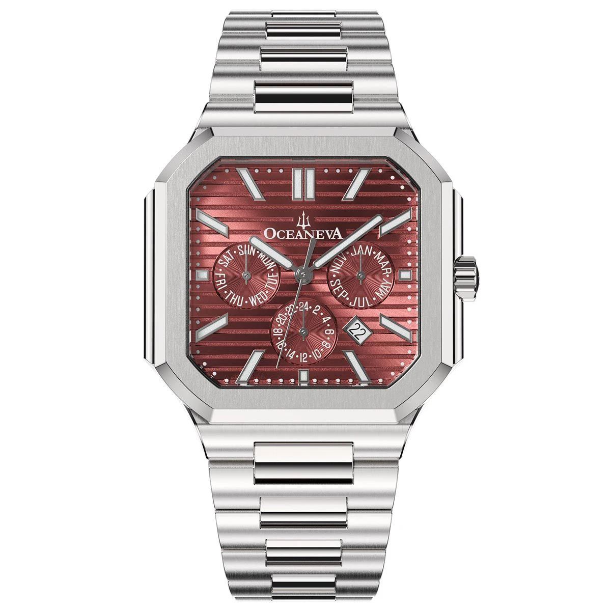 Oceaneva Mens Tenuis Automatic Calendar Thin Watch Burgundy Dial