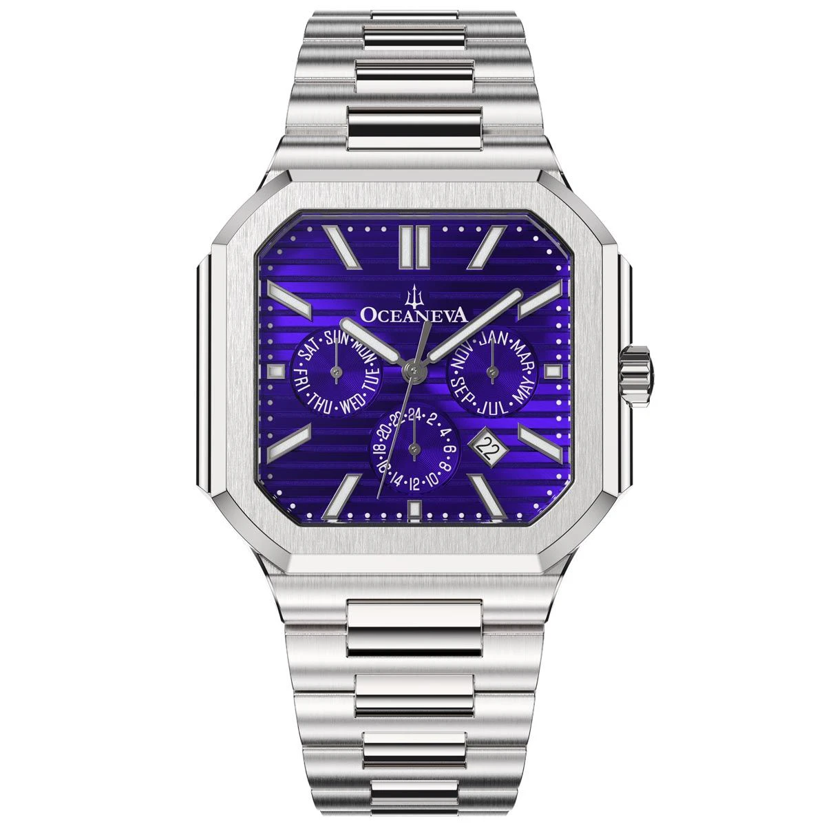 Oceaneva Mens Tenuis Automatic Calendar Thin Watch Purple Dial