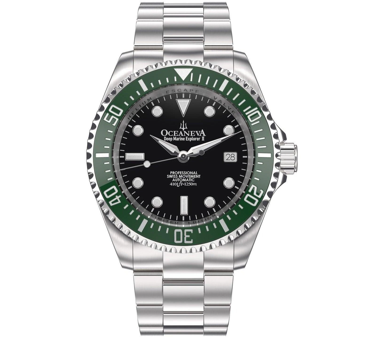 Oceaneva Men's Deep Marine Explorer II 1250M Pro Diver Watch Black and Green
