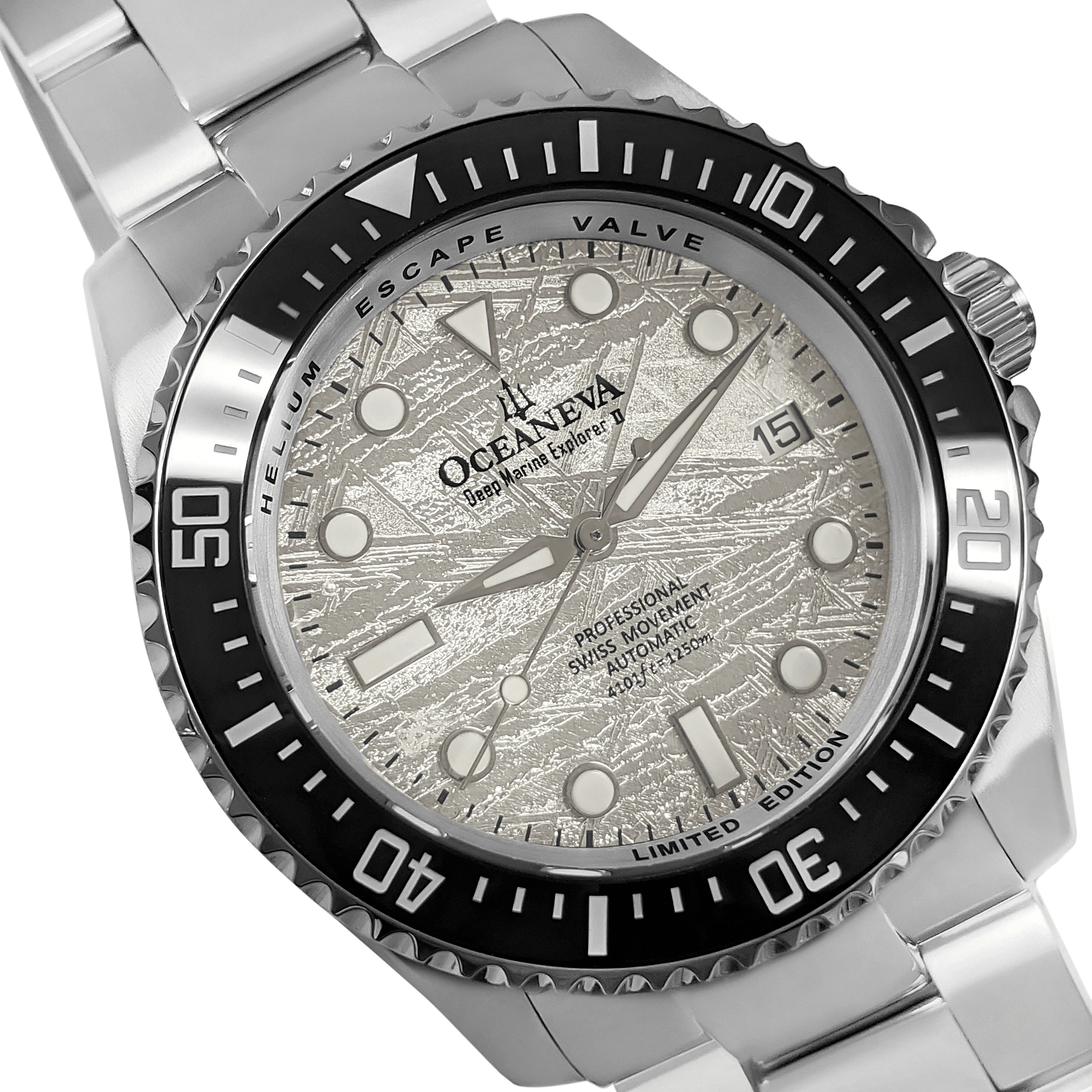 Oceaneva Men's Deep Marine Explorer 1250M Pro Diver Watch Silver Meteorite Dial