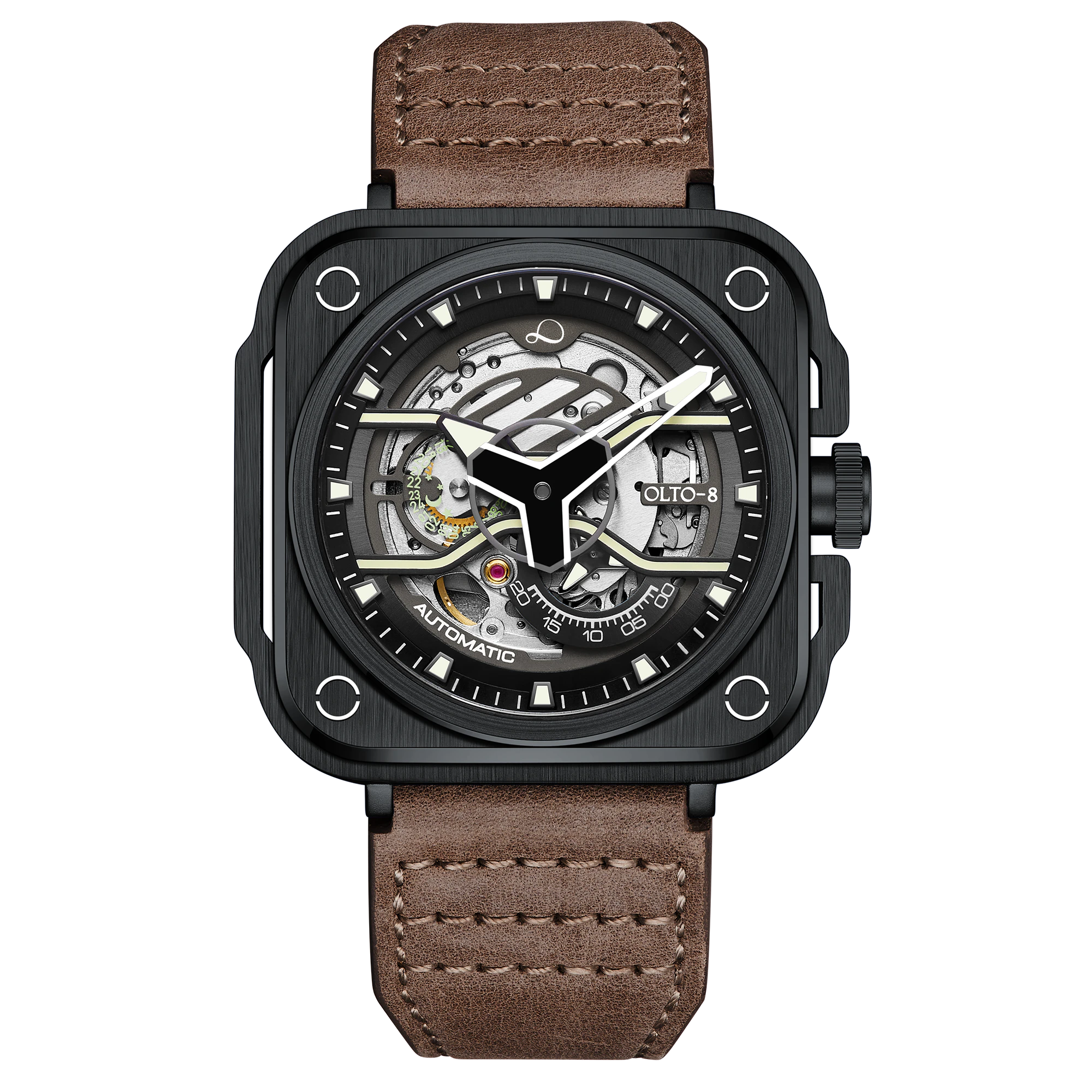 OLTO-8 IRON-EX Square Skeleton Automatic Watch