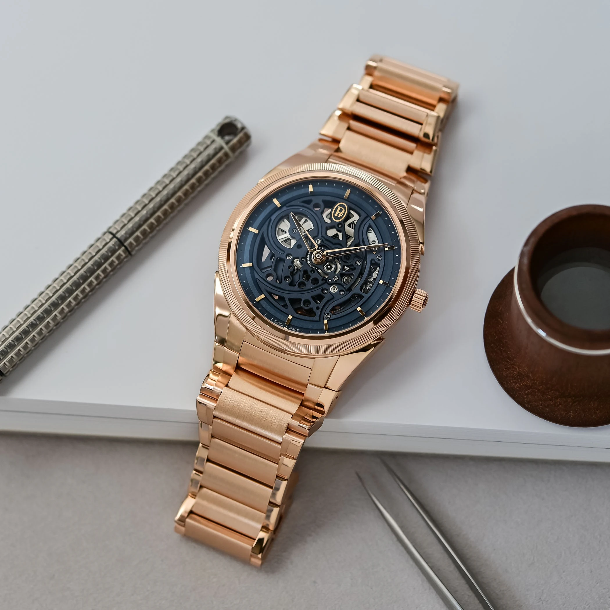 Parmigiani Fleurier Tonda PF Skeleton Rose Gold Milano Blue