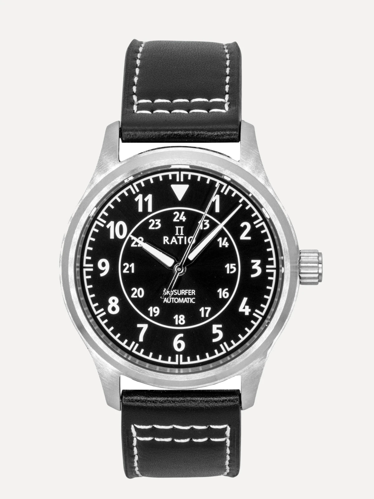 Ratio Skysurfer Pilot Black Sunray Dial Leather Automatic RTS314 200M Mens Watch