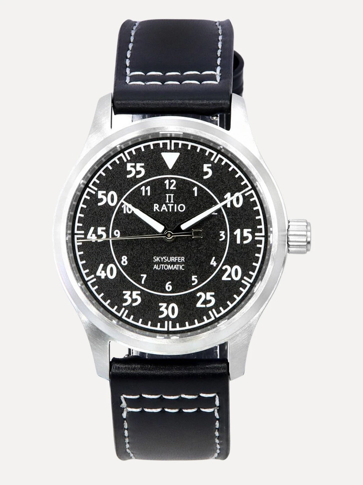 Ratio Skysurfer Pilot Black Textured Dial Leather Automatic RTS320 200M Mens Watch
