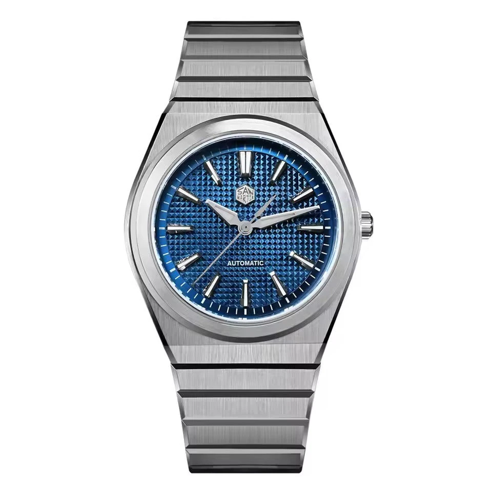 San Martin 39mm Waffle Dial Integrated Bracelet Miyota 90S5 Clear Caseback SN0152