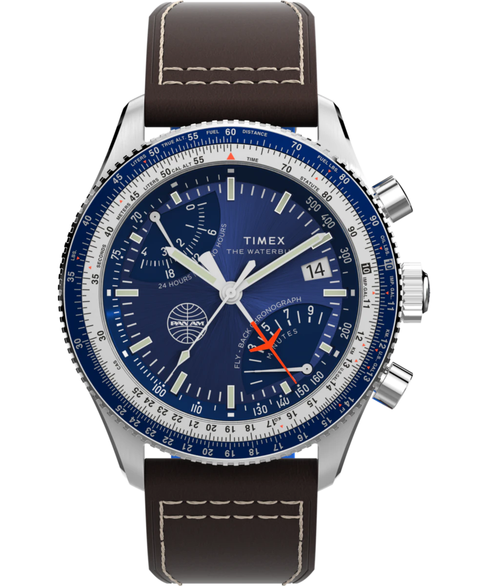 Timex Pan Am x Timex Fly-Back Chronograph 43mm Leather Strap Watch