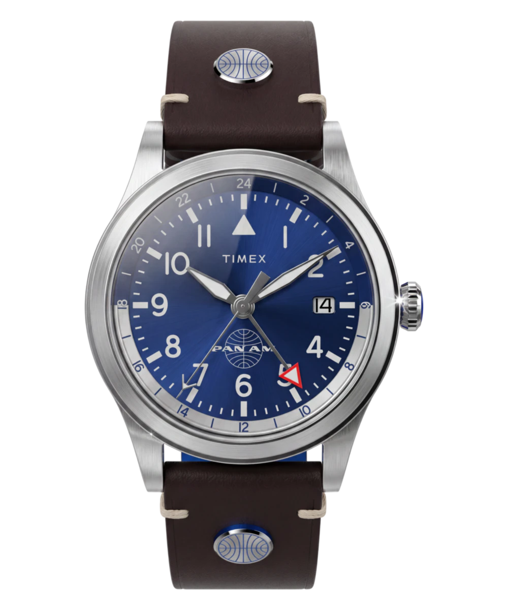 Timex Pan Am x Timex Waterbury GMT 39mm Leather Strap Watch