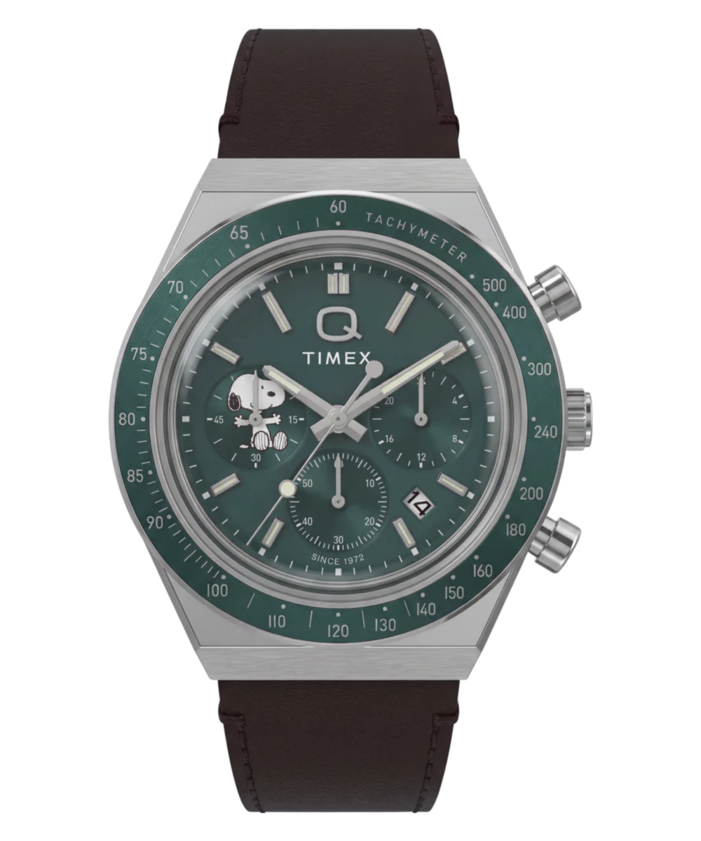 Timex Peanuts x Q Timex Chronograph 40mm Leather Strap Watch