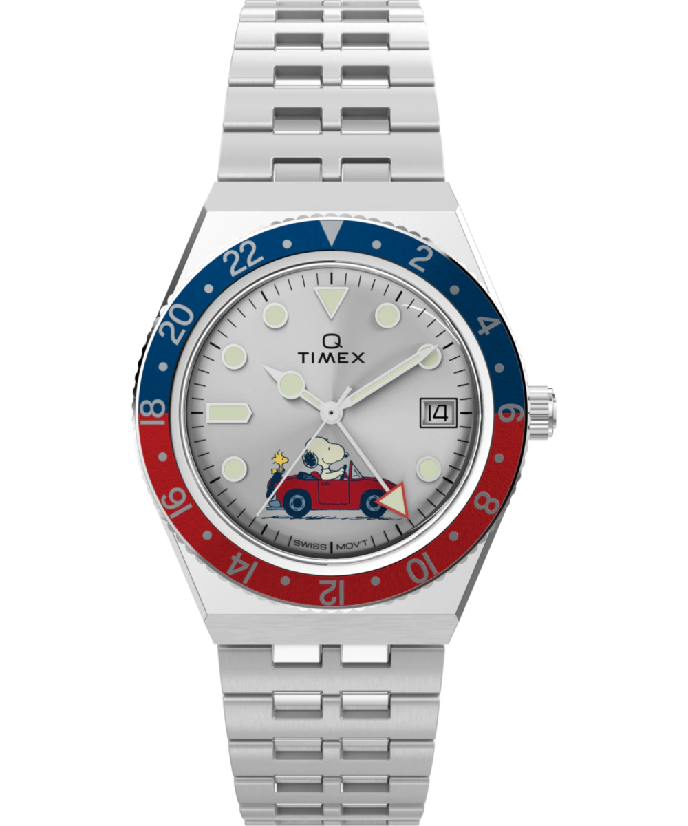 Timex Peanuts x Q Timex GMT 38mm Stainless Steel Bracelet Watch