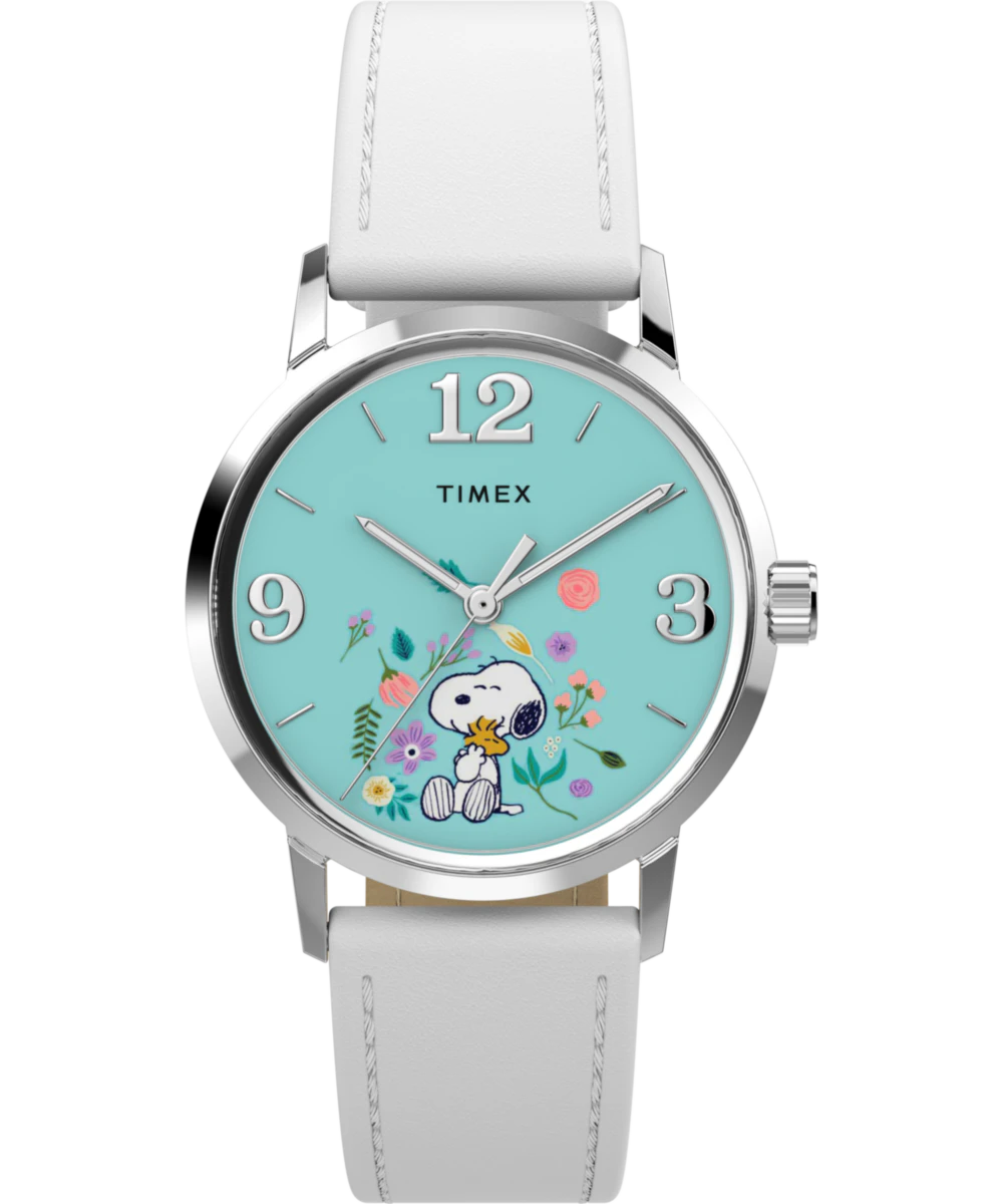 Timex Peanuts x Timex Marlin Flower Dial 38mm Leather Strap Watch
