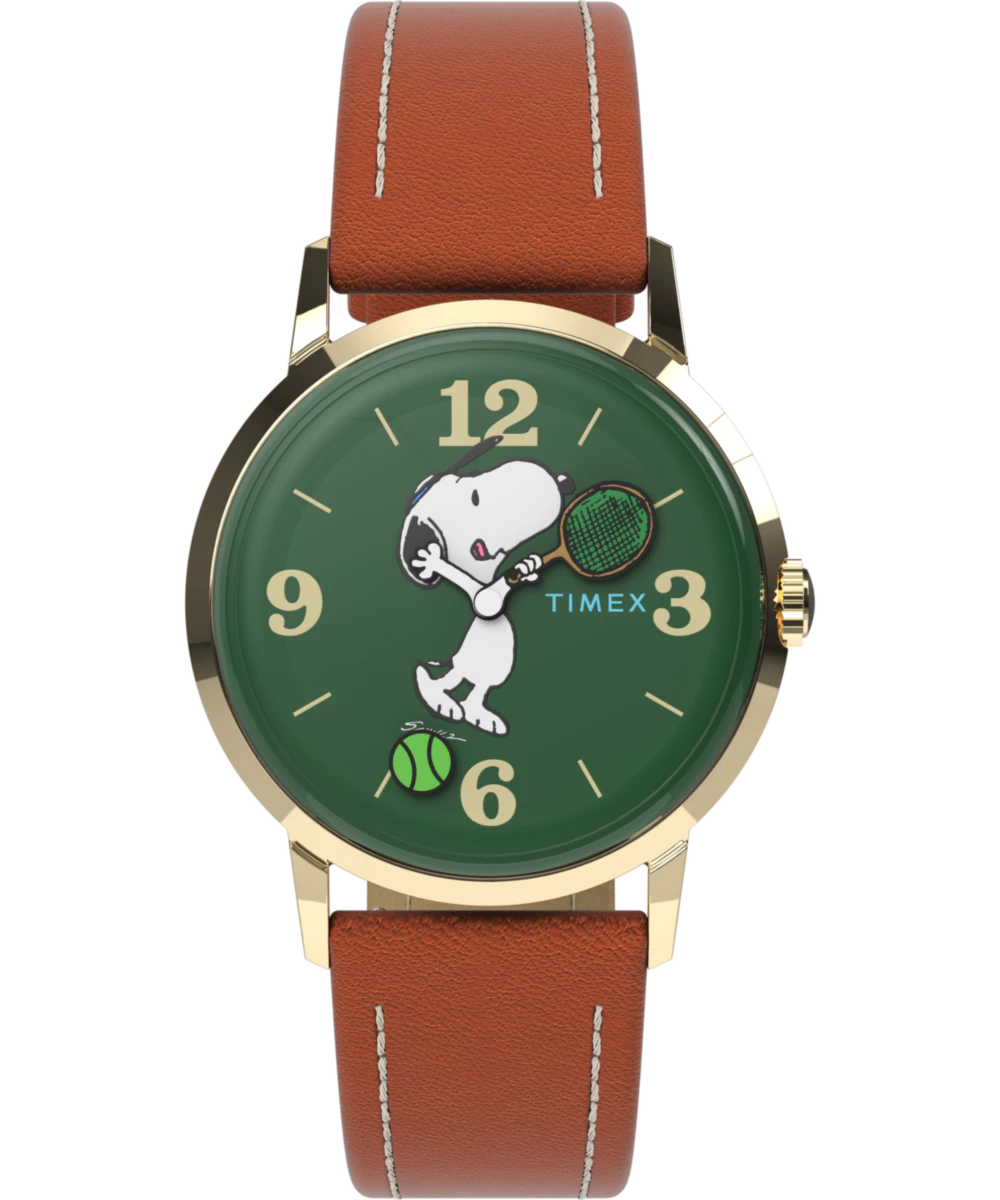 Timex Peanuts x Timex Marlin Hand-Wound Snoopy Tennis 34mm Leather Strap Watch