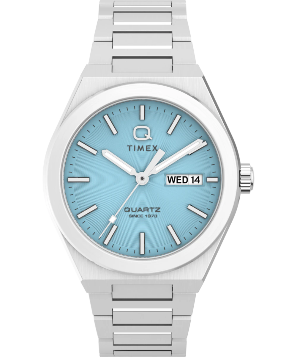 Timex Q Timex Continental Day and Date 39mm Stainless Steel Bracelet Watch