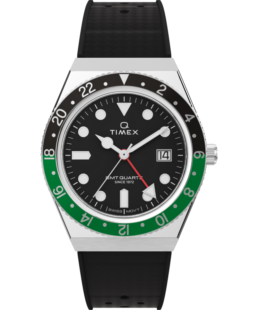 Timex Q Timex GMT 38mm Synthetic Rubber Strap Watch