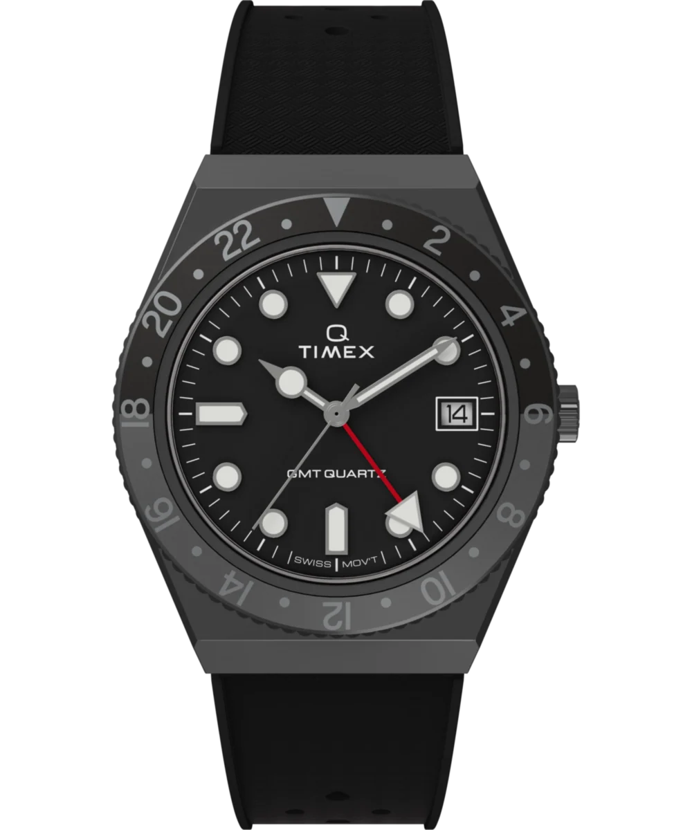 Timex Q Timex GMT 38mm Synthetic Rubber Strap Watch