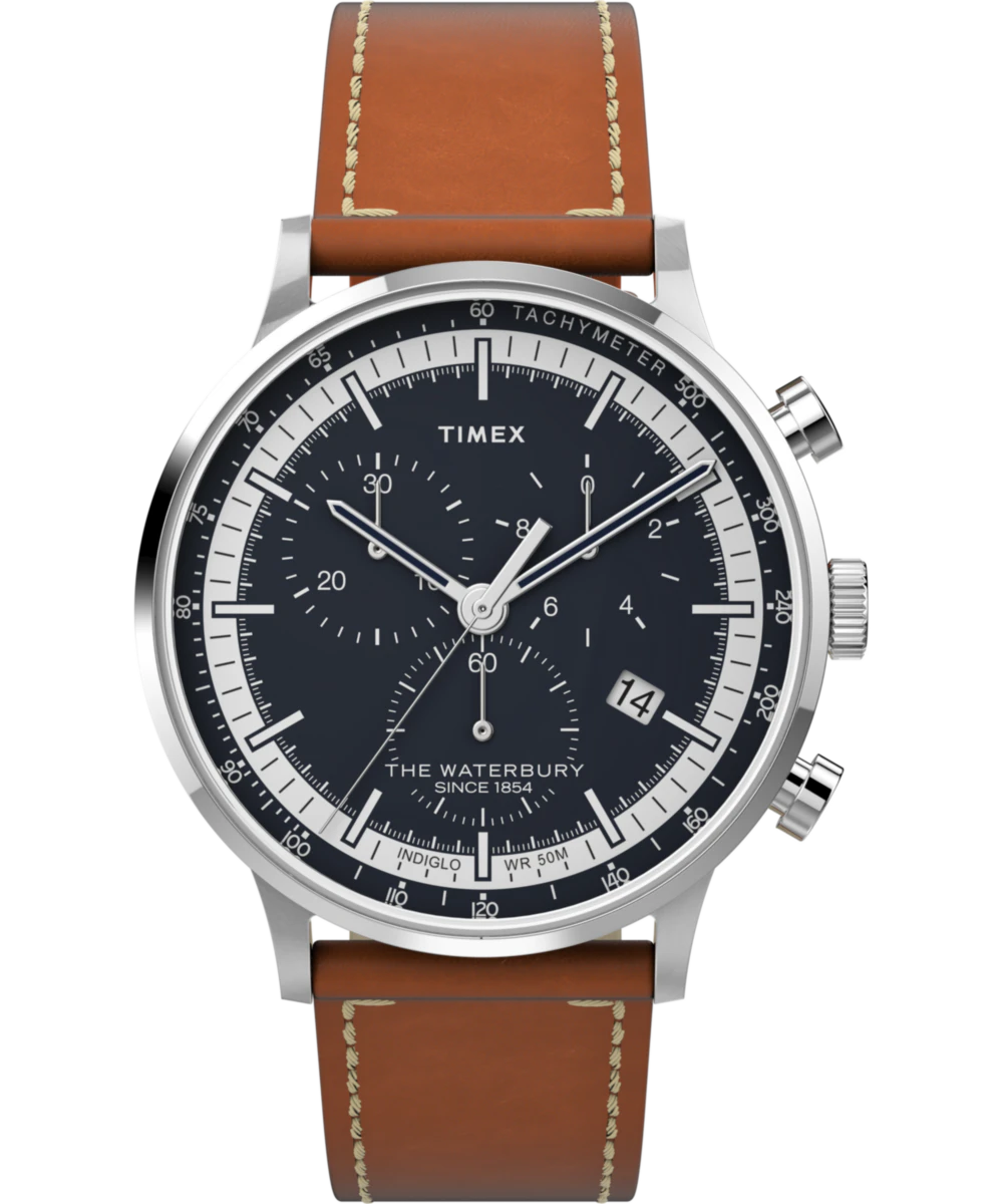 Timex Waterbury Classic Chronograph 40mm Leather Strap Watch