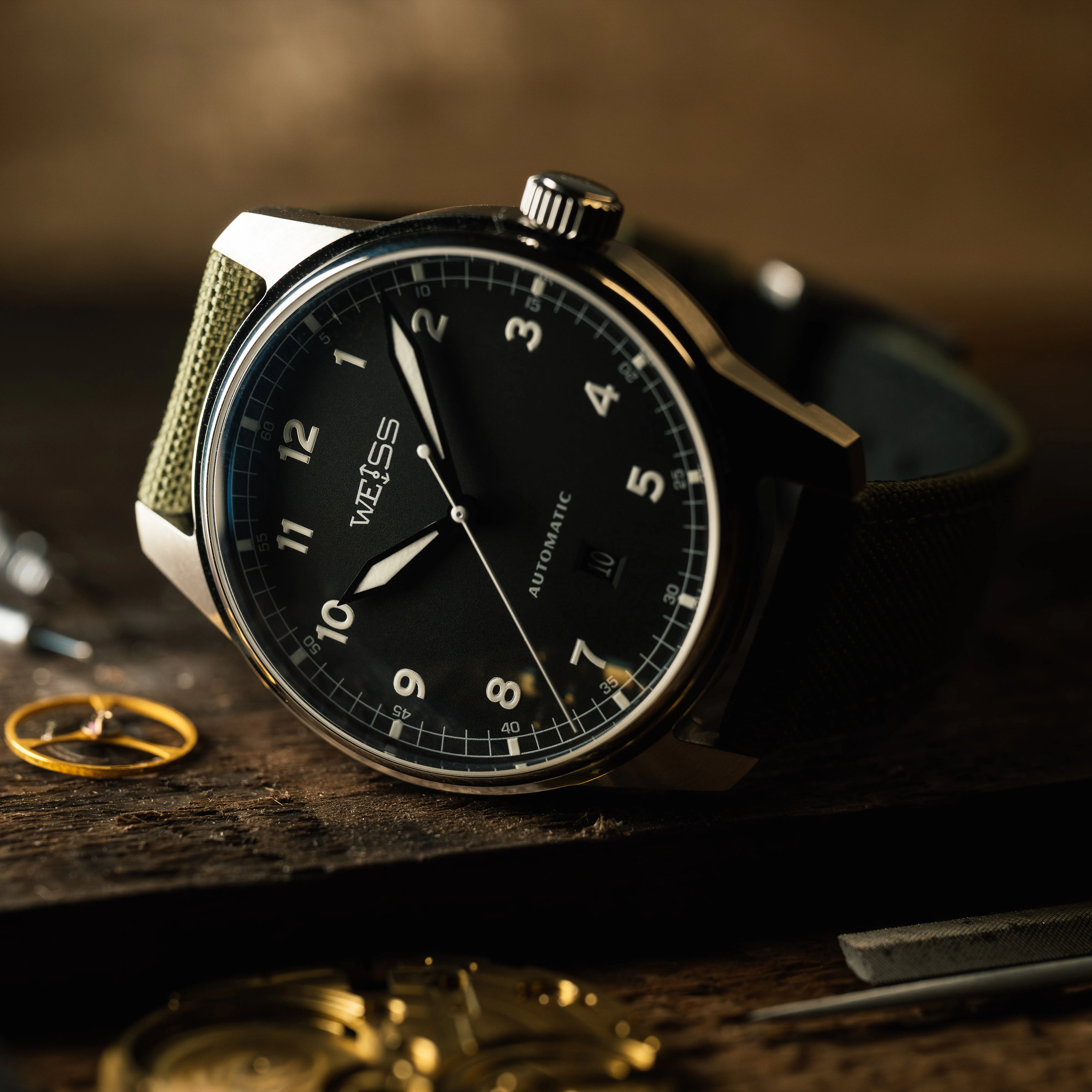 Weiss Watch Company 42mm Automatic Standard Issue Field Watch with Date - Black Dial