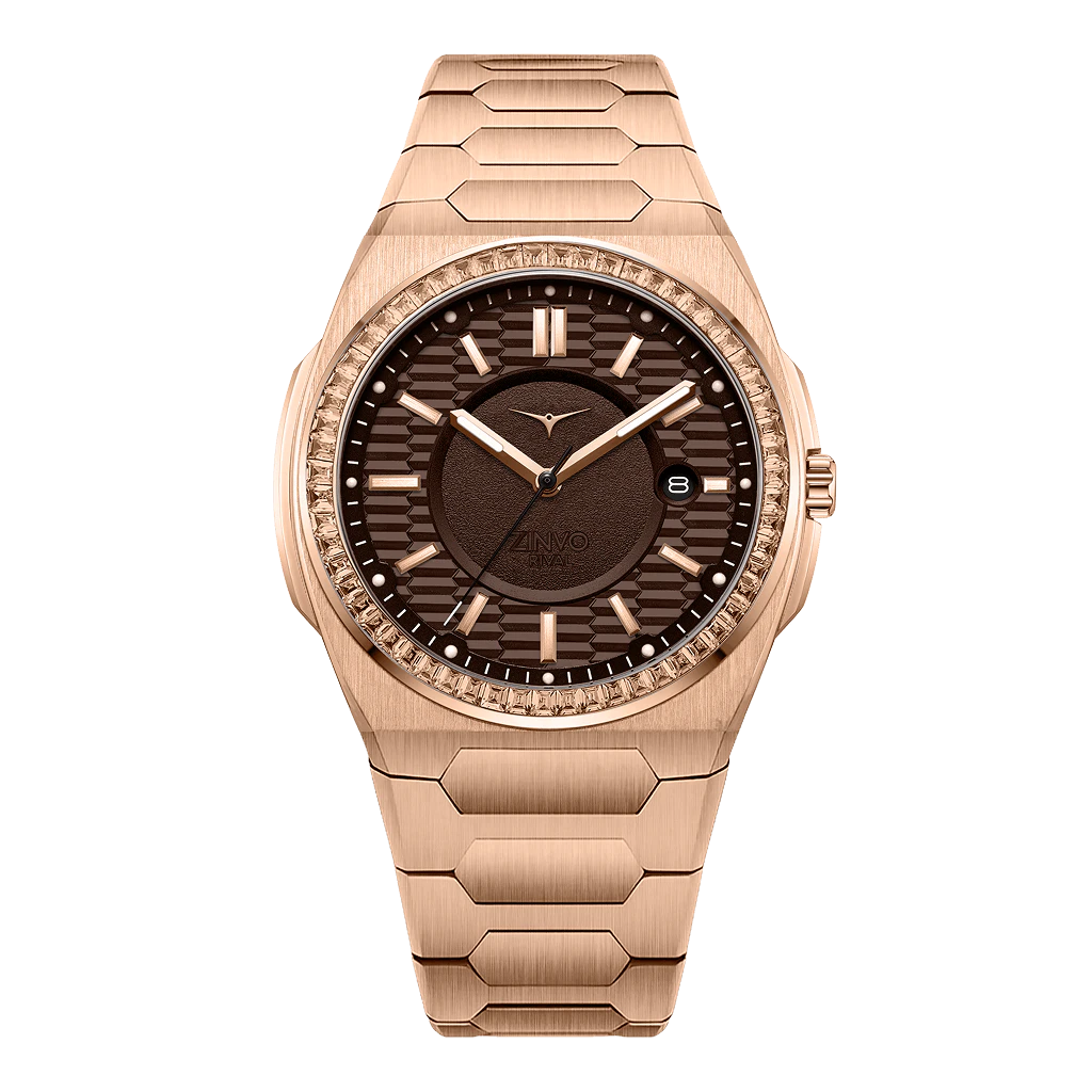 Zinvo Blade Chronograph 3-hand integrated-bracelet, gem-set bezel, applied batons