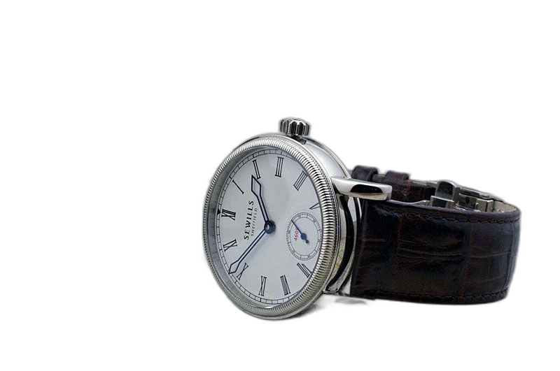 Smiths Armstrong Siddeley Sewills Ferreira PRS-39 coin-edge/fluted-bezel onion-crown 3-hand, Roman numerals + small-seconds
